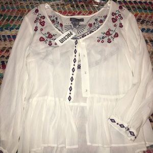 Embroidered Floral Button Up Blouse